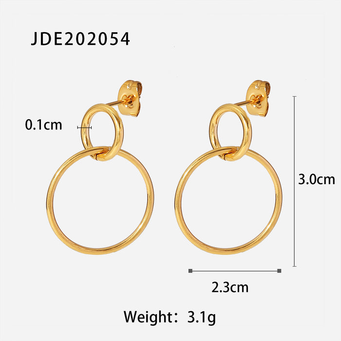 European New 18K Gold Stainless Steel Hollow Round Pendant Earrings - Fashionable Titanium Steel Jewelry for Women