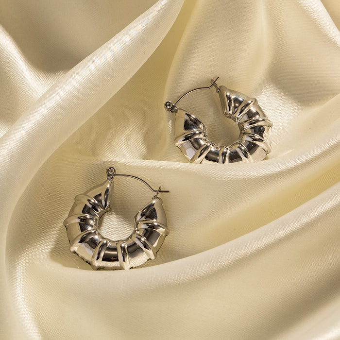 European New Titanium Steel Earrings - Fashionable Stainless Steel Twisted Hollow Hoop Earrings