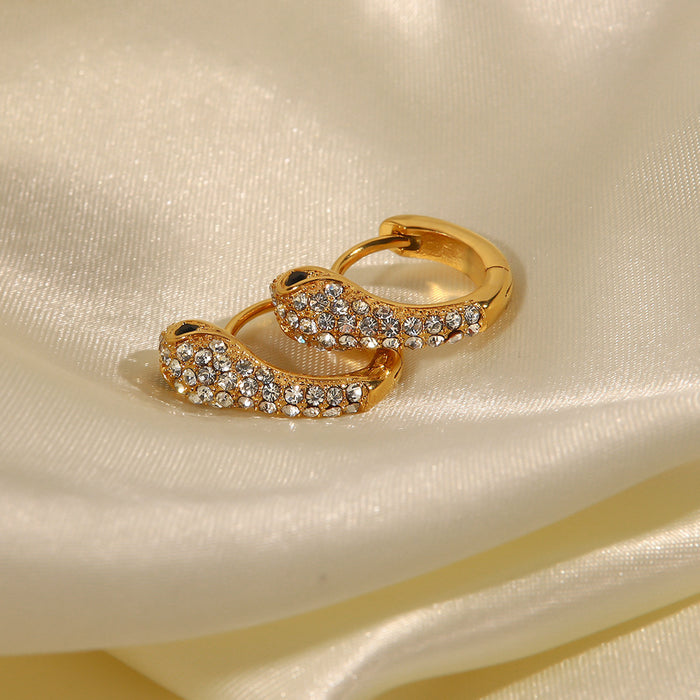 Fashionable 18K Gold-Plated Stainless Steel Snake-Shaped Zircon Earrings - Elegant High-End Design Jewelry