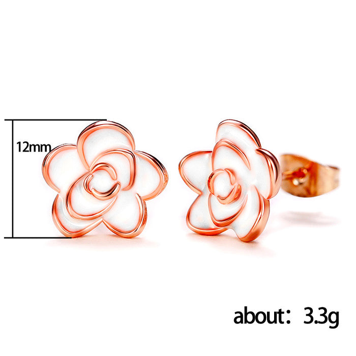 Sweet Japanese and Korean style camellia earrings