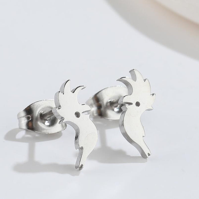 Bird Flying Stainless Steel Stud Earrings - Parrot-Inspired Fun Couple Jewelry