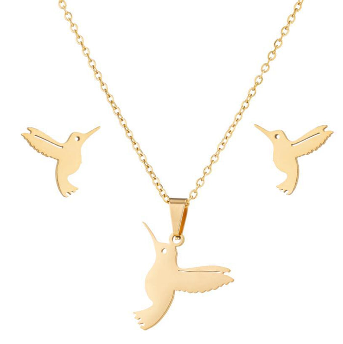 Bird pigeon pendant necklace earrings set, cute small animal stainless steel jewelry 2022 new