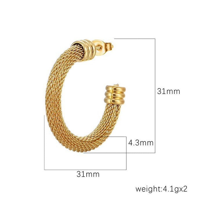 Round mesh chain earrings 18K gold stainless steel light luxury trend