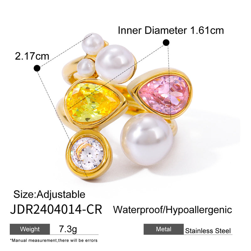 Stainless steel pearl exaggerated ring