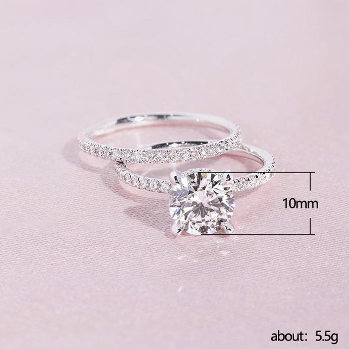 Large Diamond Zircon Women's Ring Two-Piece Set