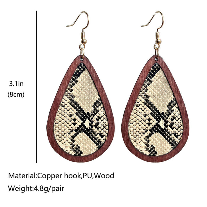 Wooden snake texture earrings