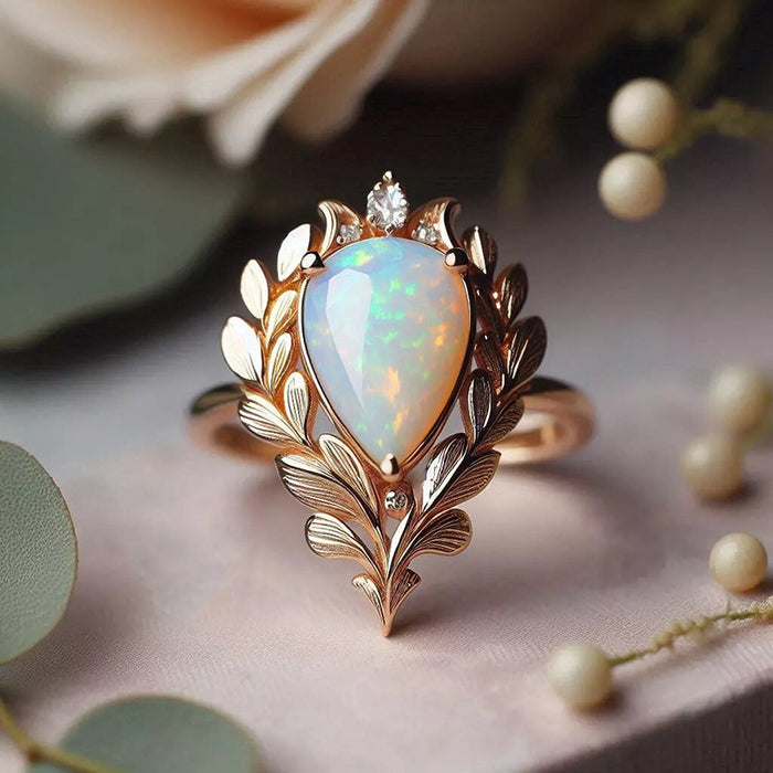 Anillo vintage de zafiro de imitación en forma de onda para mujer