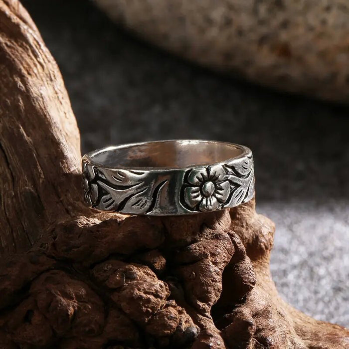 Engraved cherry blossom ring personalized sunflower