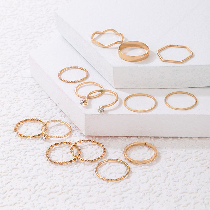 Simple and cool style twist wave ring 14 pieces set