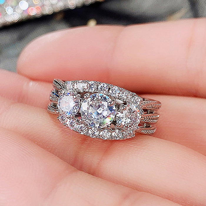 Anillo de mujer con incrustaciones de diamantes y circonitas, joyería de moda popular