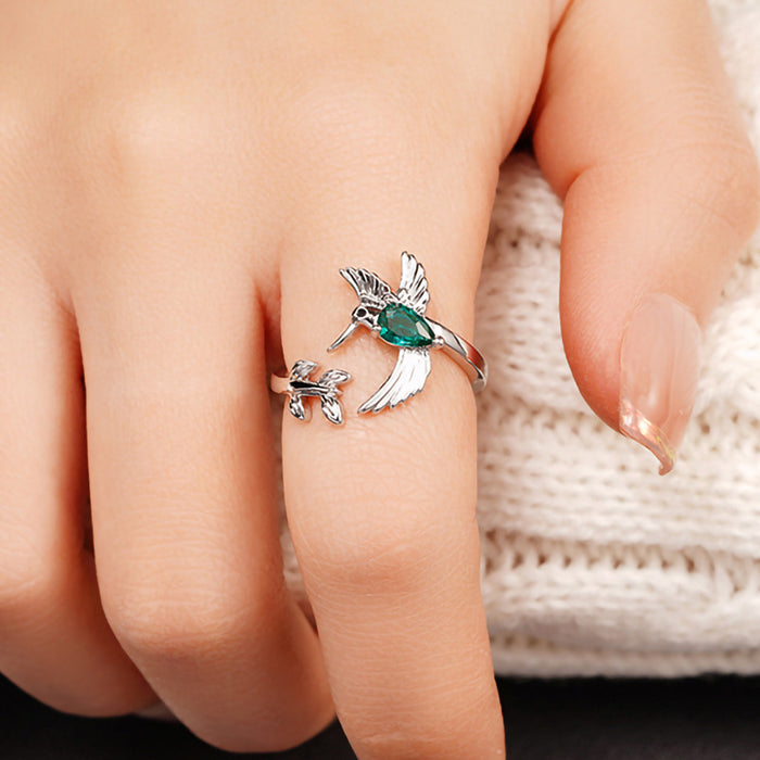 Zircon design ring bird branch open adjustable ring