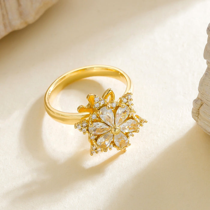 Wholesale copper-plated gold micro-set zircon flower rotating open ring