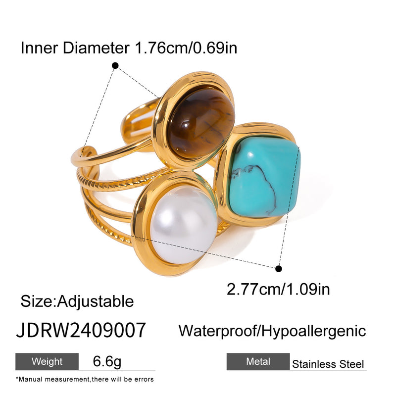 Anillo de Acero Inoxidable con Ojo de Tigre de Piedra Natural
