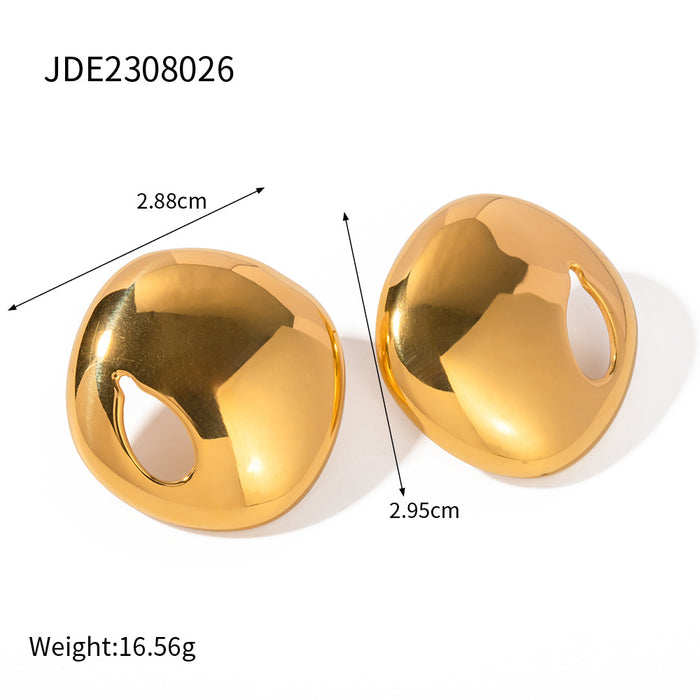 18K Gold Plated Stainless Steel Hollow Earrings - Trendy and Unique Design for Women