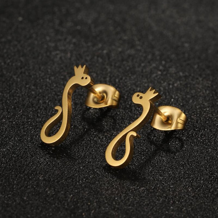 Crown Snake Stainless Steel Stud Earrings - Cute and Unique Animal Jewelry