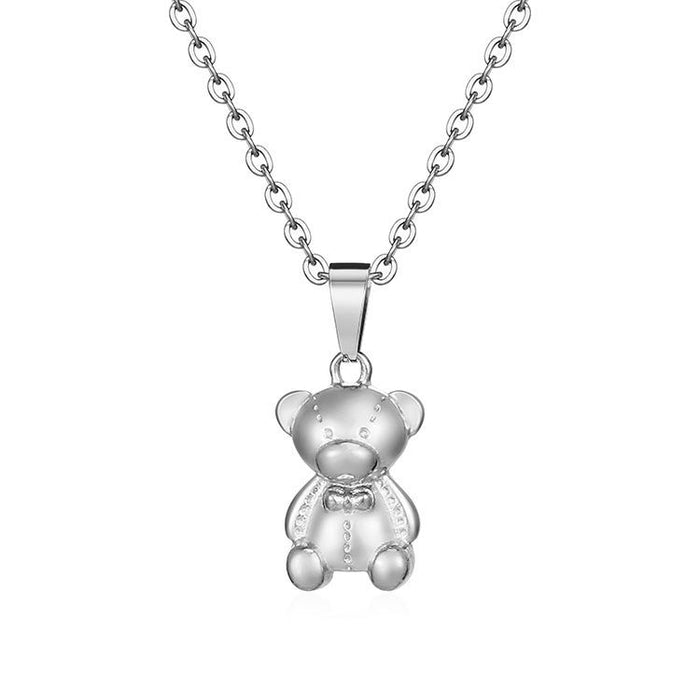 Bear Pendant Necklace, Vintage 18K Mini Stainless Steel Jewelry