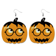 Creative Halloween PU Leather Earrings with Pumpkin and Bat Design - wallojewerly 