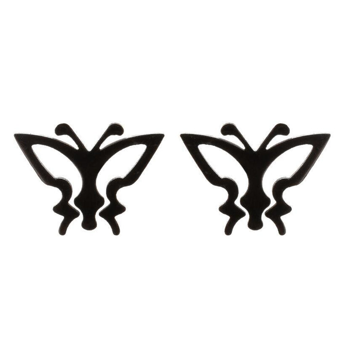 Butterfly earrings, double stainless steel female models small fresh hollow Korean style wings Yiwu small commodity wholesale