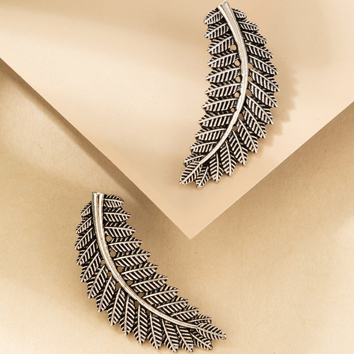 Retro leaf earrings geometric hollow exaggerated earrings