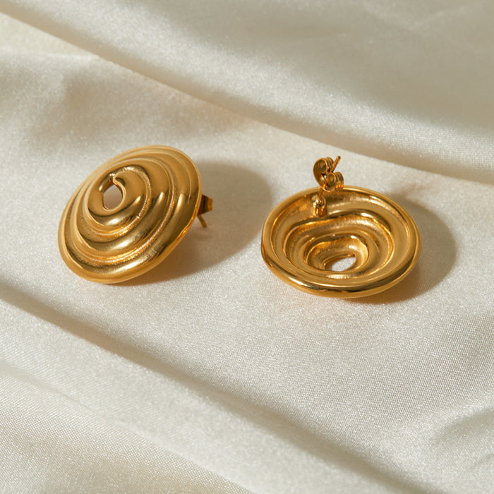 18K Gold Stainless Steel Spiral Circle Earrings - Mosquito Coil Shape Gold Plated Statement Earrings