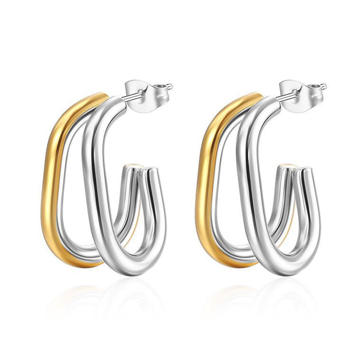 Oval double wire stainless steel earrings temperament gold women's earrings