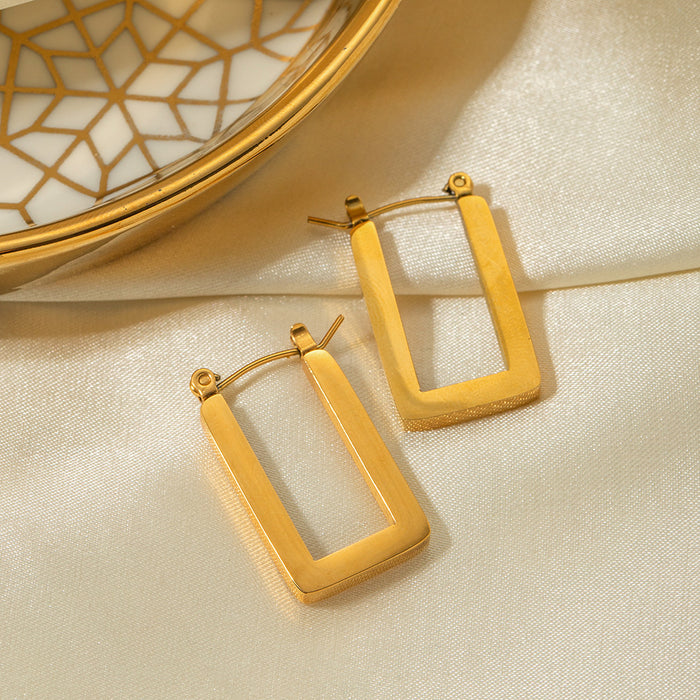 18K Gold Stainless Steel Geometric Earrings - Pearl Inlaid C-Shaped Jewelry