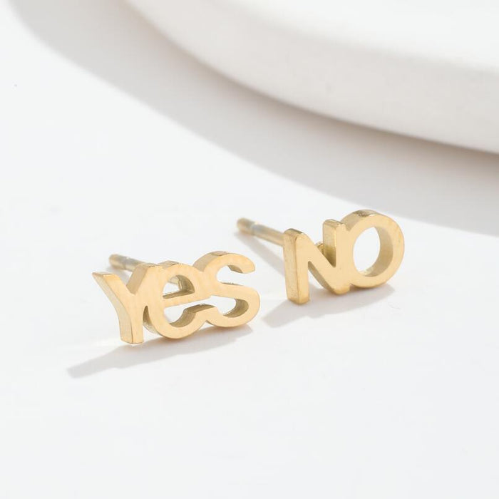 Yes No Stainless Steel Letter Earrings - Retro and Asymmetric English Jewelry