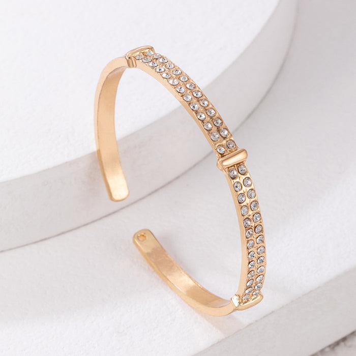 Open Cuff Single Layer Bracelet with Geometric Alloy Design