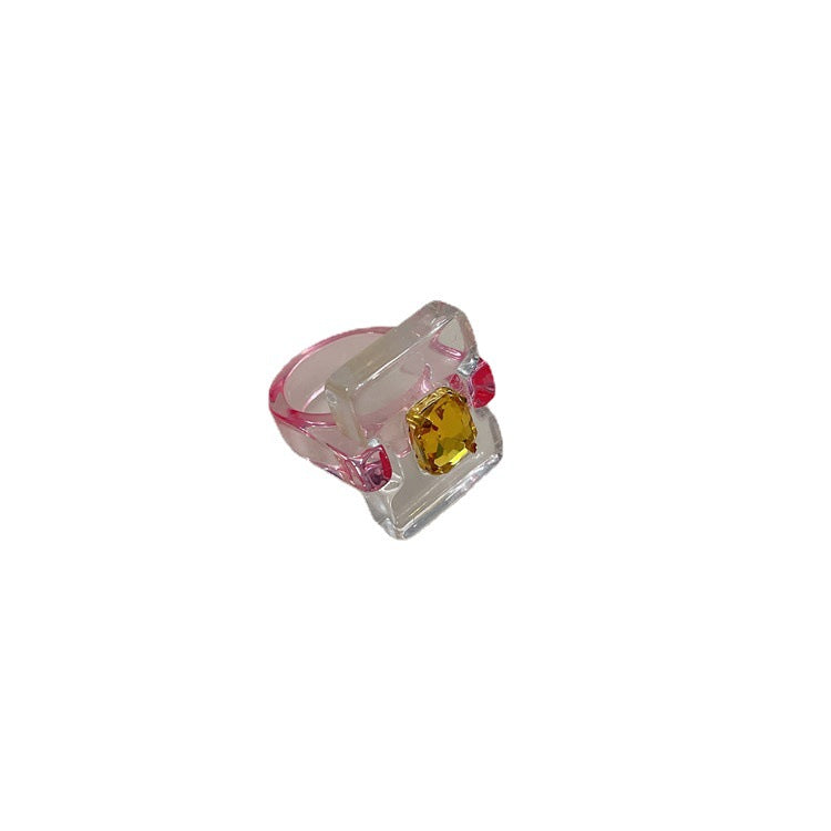 Pink Square Transparent Resin Ring - wallojewerly 