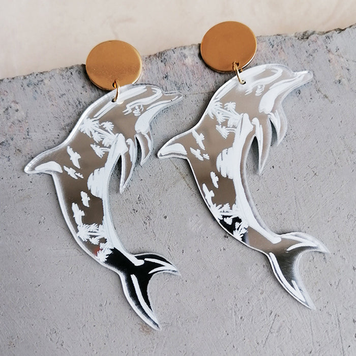 Minimalist Metal Earrings with Dolphin and Vacation Elements