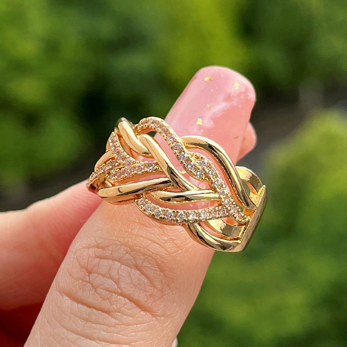 Multi-layer winding hollow geometric twist ring popular ring for men and women