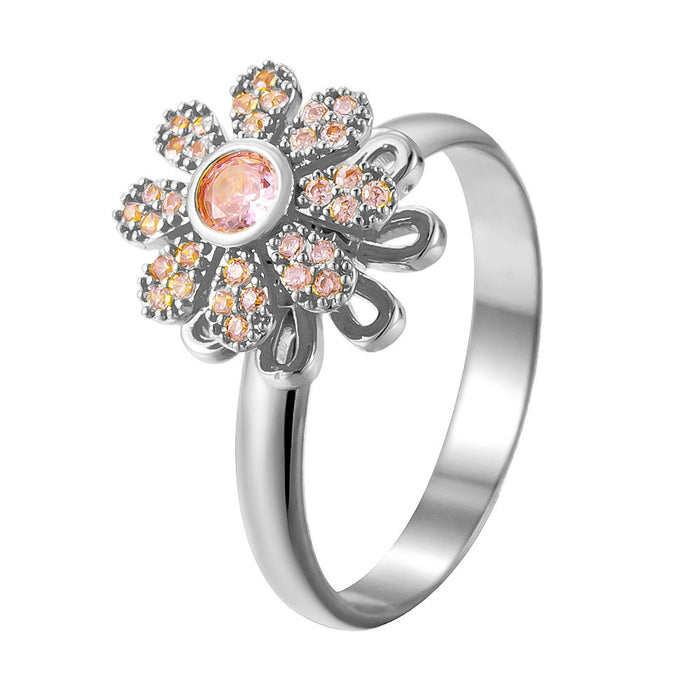 Wholesale zircon daisy flower rotating open ring