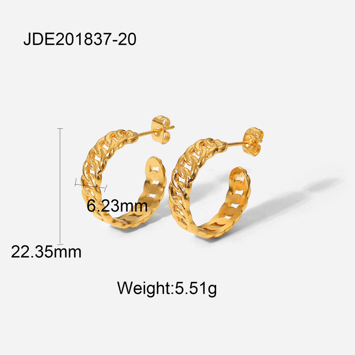 Trending 18K Gold Plated Stainless Steel Hoop Earrings - Gold Titanium Steel Chain C-Shaped Earrings for Women