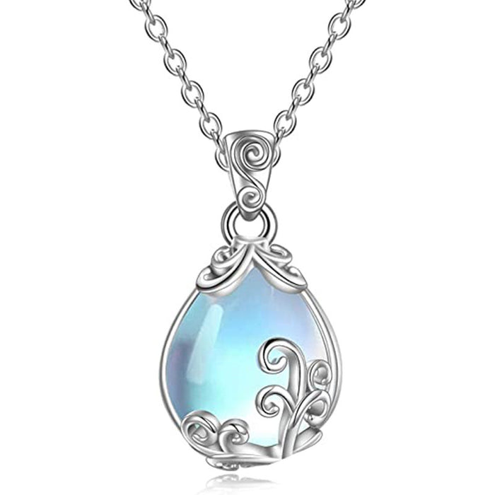 Vintage pattern vine imitation moonstone necklace, trendy pendant necklace