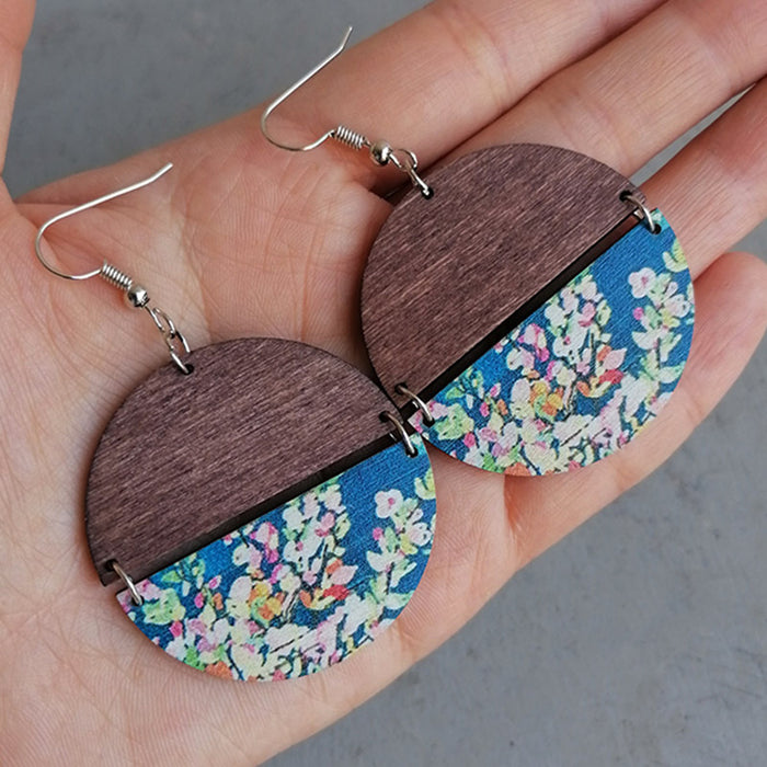 Wooden semicircular earrings