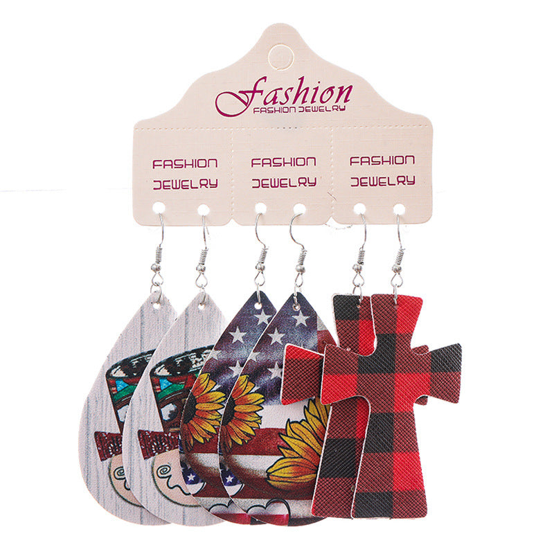 Christmas Set Western Cowboy PU Leather Earrings with Teacher and Nurse Gifts