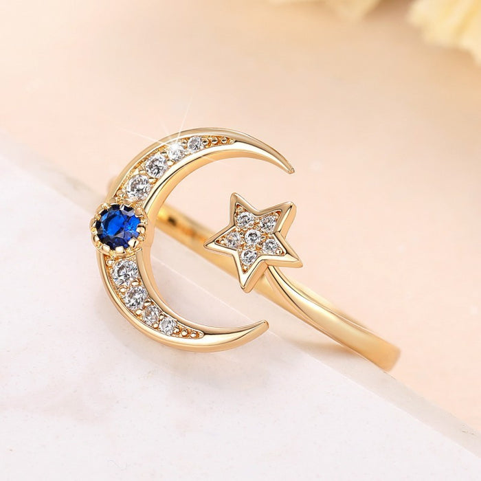 Anillo abierto de estilo frío con diseño de nicho de estrella y luna de moda