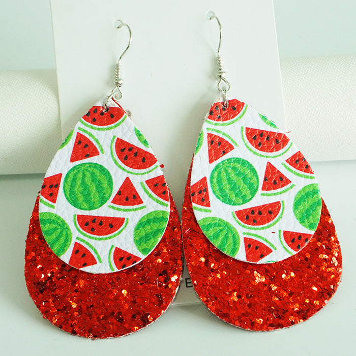 Summer Fresh Leather Earrings with Turtle, Watermelon, and Flamingo Designs