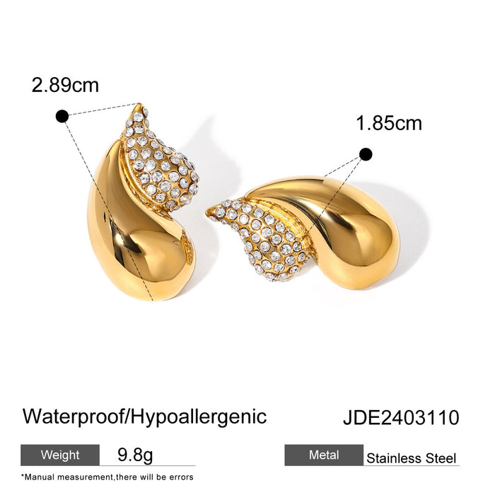 Pendientes de lágrima de doble capa de acero inoxidable chapado en oro de 18 quilates, novedad de verano de 2024: joyería de diseño asimétrico