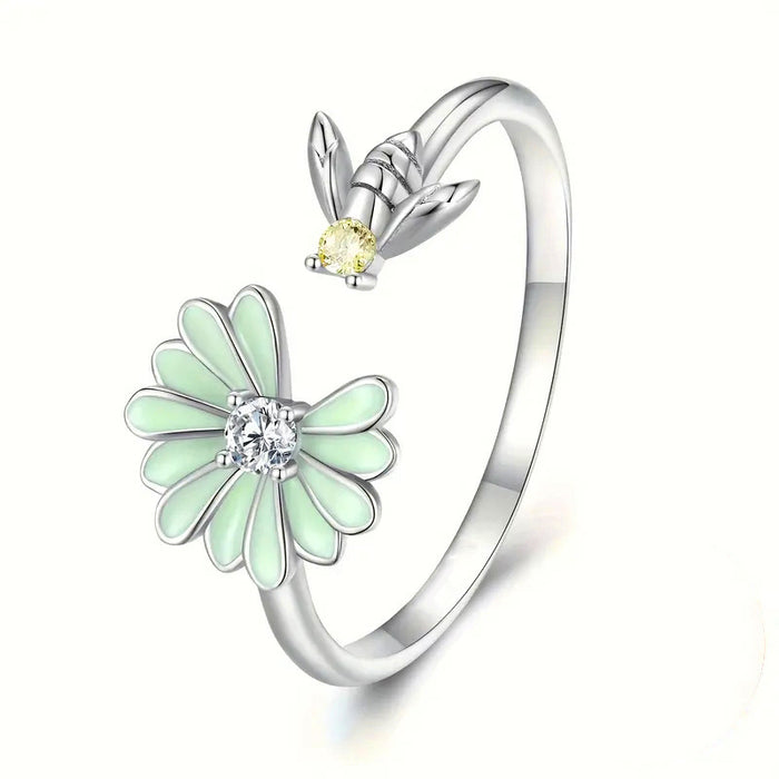 Women's pastoral style bee flower oil drop ring