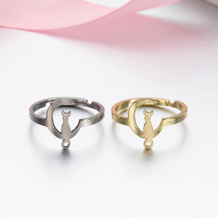 Cartoon cat ring, versatile stainless steel moon ring wholesale