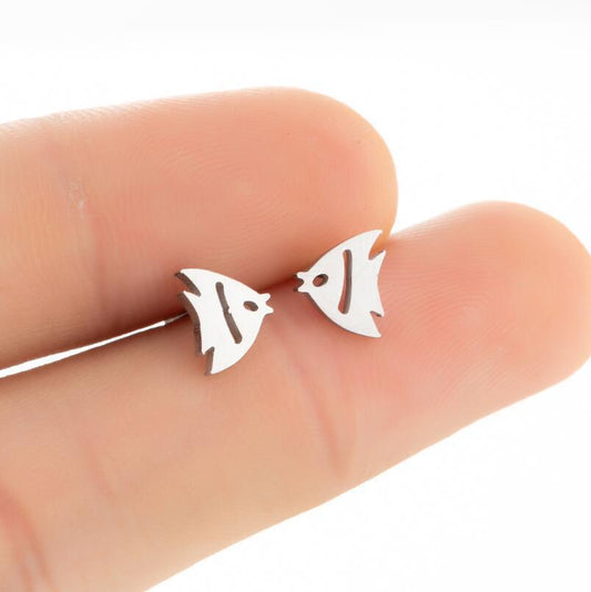 Fish Design Stainless Steel Stud Earrings - Cute and Playful Ocean-Themed Jewelry