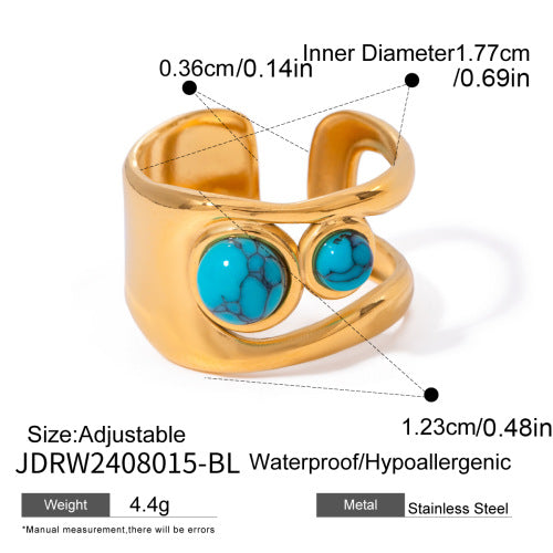 Anillo abierto de acero inoxidable con turquesa