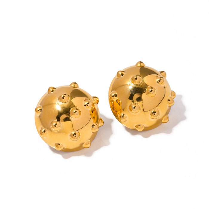 Pendientes de remache hemisférico de acero inoxidable bañados en oro de 18 quilates de diseñador: joyería de moda para mujeres