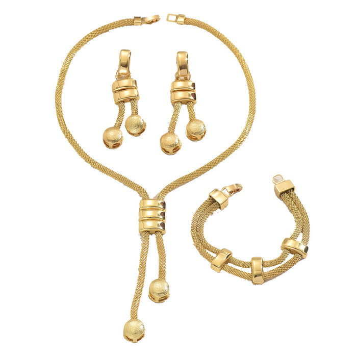 Wholesale 18K electroplated long geometric tassel necklace, earrings, and bracelet set - wallojewerly 