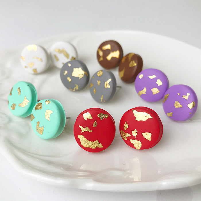 Handmade Soft Clay Earrings with Gold Foil Texture, Trendy and Stylish in a Cute and Minimalist Design