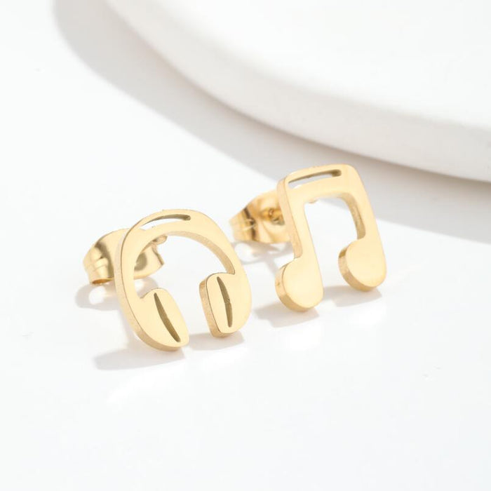 Headphone and Music Note Stainless Steel Stud Earrings - Simple and Stylish Geometric Jewelry