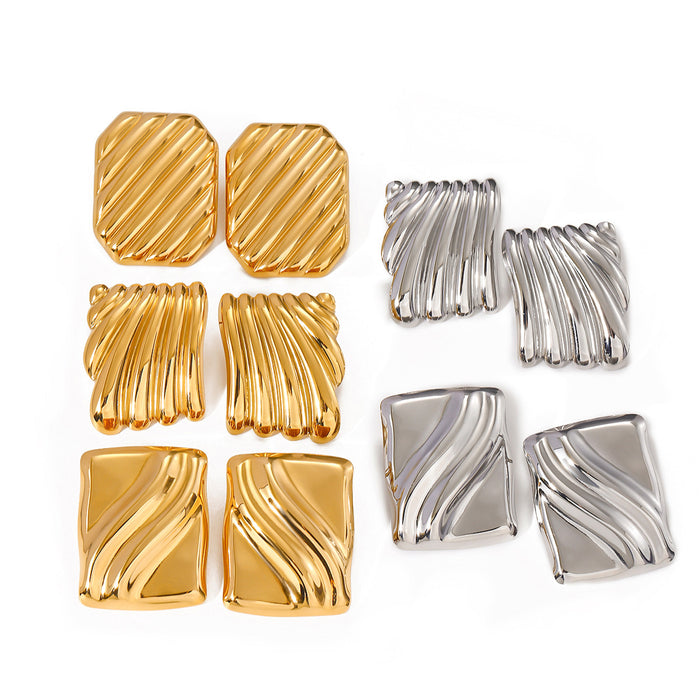 18K Gold Plated Stainless Steel Snake Stud Earrings - Retro Style Titanium Steel Jewelry