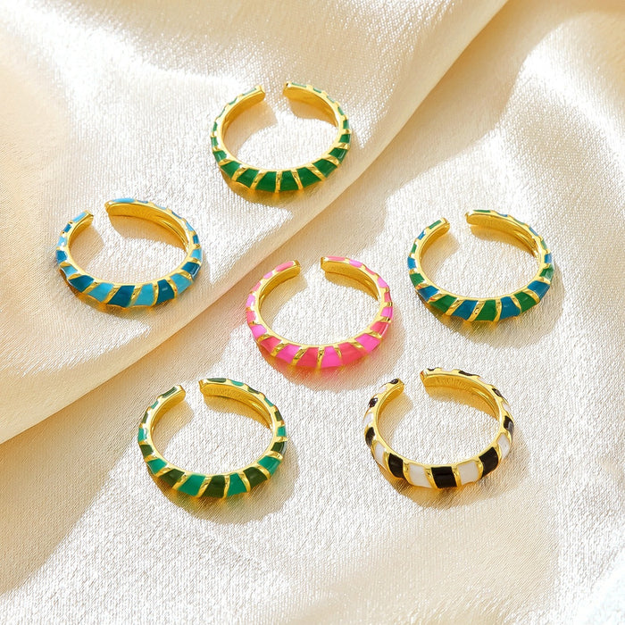Wholesale copper droplet spliced colored striped open ring