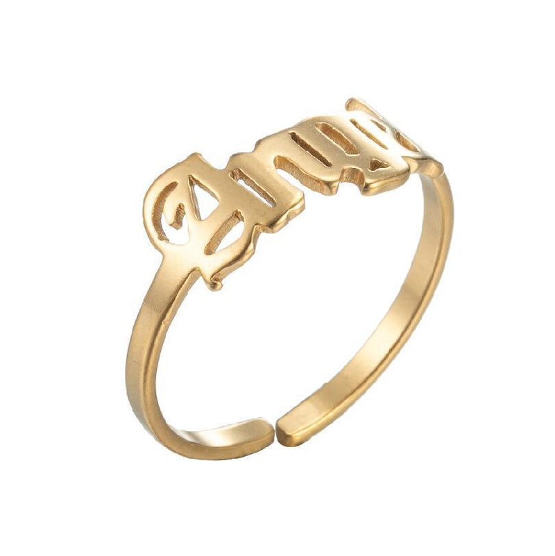 Anillo de acero inoxidable con letras de ángel simples japonesas y coreanas al por mayor
